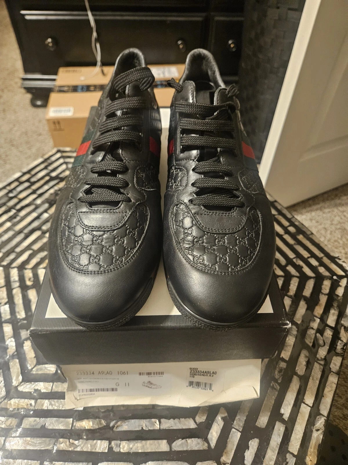 Baskets basses Gucci noires Microguccissima cuir toile taille US 11