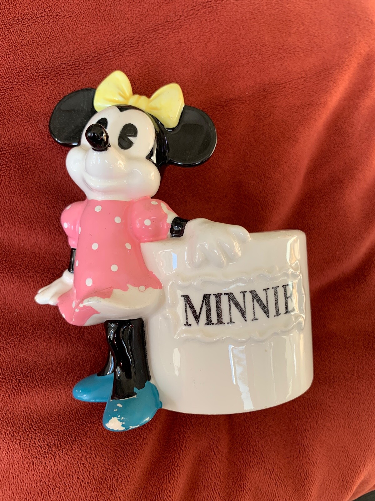Vintage 1980s Disney Minnie Mouse Pencil Cup Toothbrush Holder Ceramic