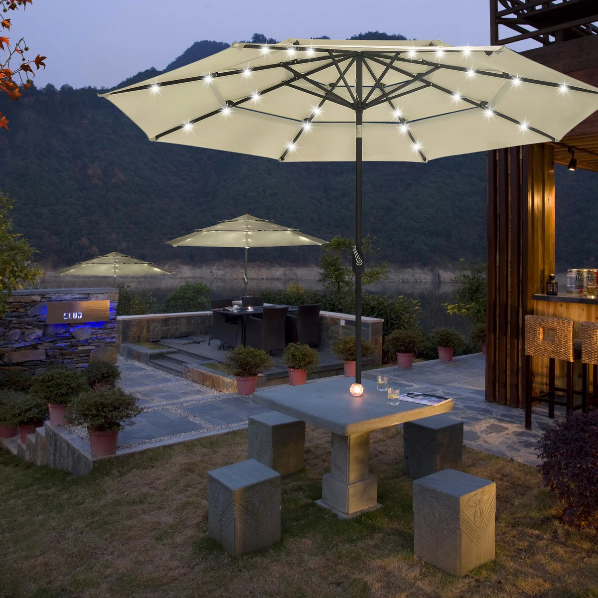 9 Ft 3 Tier Patio Umbrella with Solar Powered LED Crank Tilt Button  Aluminum 767571298402 | eBay