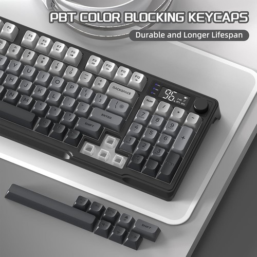 FREEWOLF M96 BT/2.4G Wireless RGB Backlit Gaming keyboard with Display Screen - Picture 43 of 55