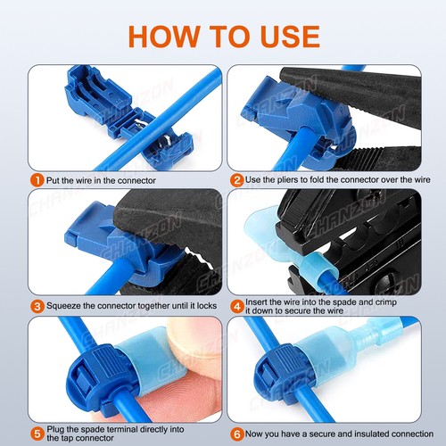 22-10 Awg T Tap Wire Spade Crimp Connector Insulated Quick Splice Combo Terminal - Picture 4 of 12