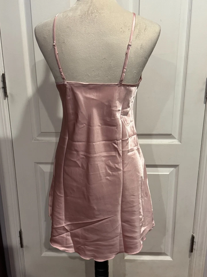Mujeres Lencería Satén Camisón Sin Mangas Cuello Rosa Fino y Suave Talla XL 30"Lx18"W Foto 4 de 4