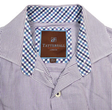 TATTERSALL LONDON Men's 15.5 34/35 Long Sleeve Purple Striped Button Up Shirt