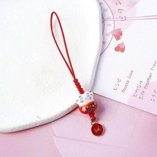 Lucky Porcelain Maneki Neko Cat Mobile Phone Bag Purse Charm in Red