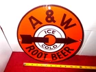 VINTAGE 11  5/8 INCH A & W  ROOT BEER SODA POP ADV. SIGN METAL PORCELAIN # 812 D