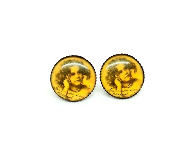 Lovely Michal Negrin Earrings With Acrylic Coating Of Girl #090#