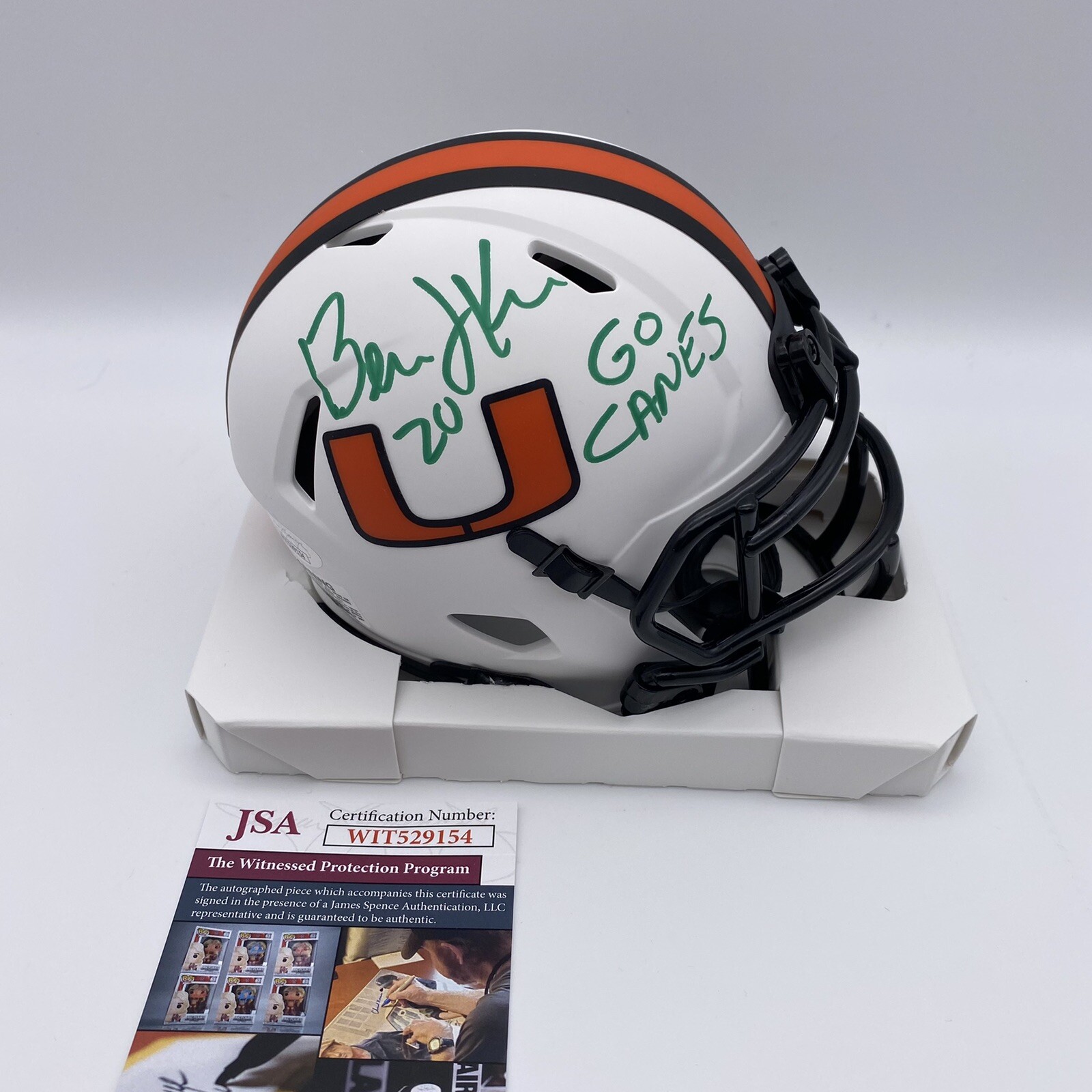 Bernie Kosar Autographed Signed Miami Hurricanes Lunar Mini Helmet JSA Browns Go Canes 