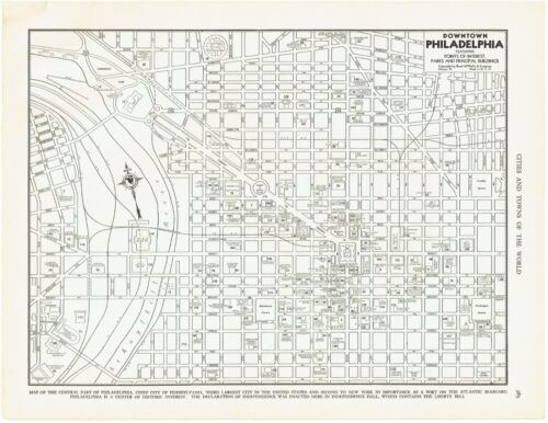 1939 Mappa della città del centro Philadelphia Pennsylvania altamente dettagliata  - Foto 1 di 2
