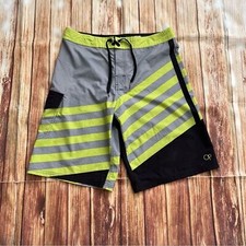 OP Flex Men  s Board Shorts 4 Way Stretch Black Yellow Gray Size 32