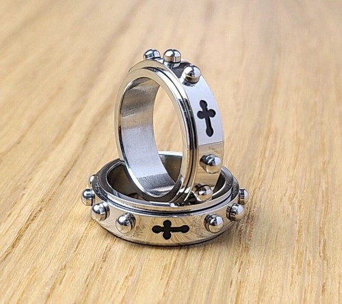 6 mm Rosenkranzring Kreuz Edelstahl Spinner Gebetsring Männer Ring, Frauen Ring - Bild 4 von 5