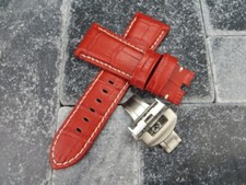 New 24mm Red Grain Leather Strap Brush Watch Band Buckle Set PANERAI White x1