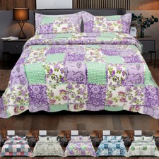 Quilted Bedspread Throw Embossed Bedding Set Single Double King Size Bed Set