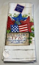 KAY DEE KITCHEN TOWELS (2) OLD GLORY RED WHITE BLUE STARS100% COTTON 18 X 28 NWT