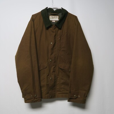 #ad C.C. FILSON CLOTH OILED WAXED FIELD CHORE JACKET XXL TAN GREEN COLLAR USA MADE $399.99
