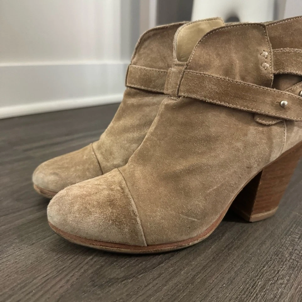 Rag & Bone Harrow Brown Suede Leather Pull On Block Heeled Ankle Bootie 8.5 - Image 3 of 4