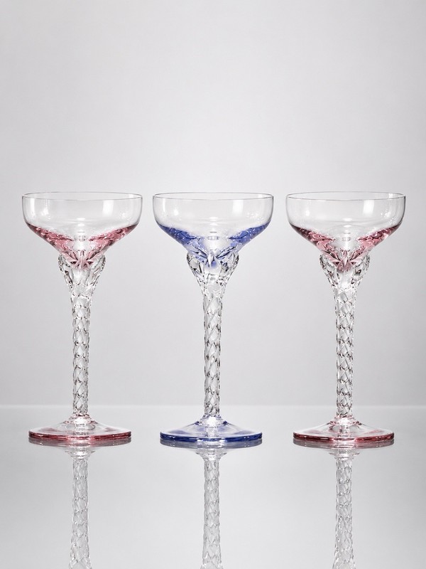 Vintage MCM Blefeld & Co. Harlequin Crystal Martini Glasses - Set of 3