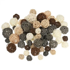 72 Pcs Wicker Rattan Balls Deep Brown/White/Natural/Gray 4 Size