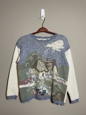 Vtg Shenanigans Sweater Hand Knit Cottage Cottagecore Granny House Size M A621 