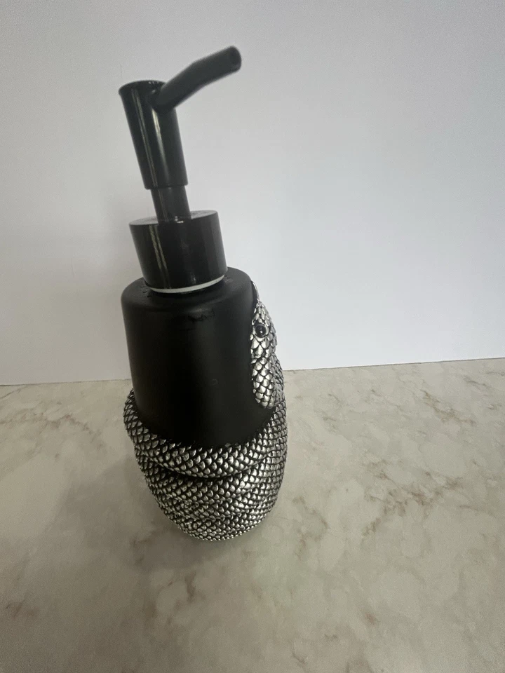 Black Resin Lotion/Soap Dispenser With Silver Snake Decor - Image 2 of 4