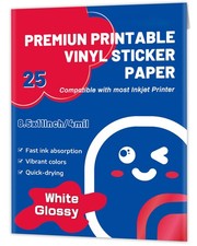 Vinyl Sticker Paper, Glossy Printable Decals, Inkjet Printer, 8.5x11 In, White
