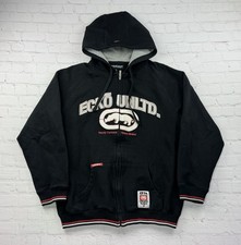 Vintage Ecko Unltd Hoodie Men's LG Black Big Logo Streetwear Full Zip Y2K
