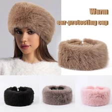 Women Thick Fluffy Faux Fur Headband Hat Neck Warmer Winter Warm Snow Ski Cap↔