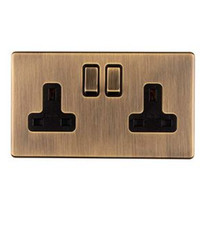 Eurolite Antique Brass Plate 2 Gang 13A DP Switched Socket | AB2SOB