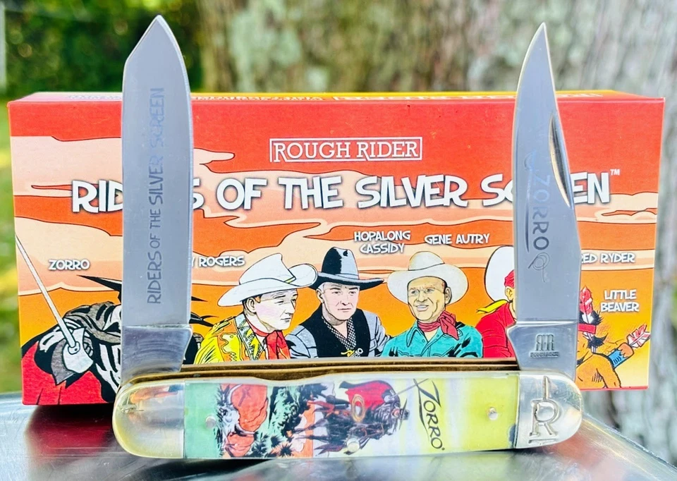 NUEVA NAVAJA DE BOLSILLO Rough Rider ROY ROGERS & ZORO 2 Hojas Plegables Cuchillos Nueva en Caja NAVIDAD Foto 2 de 4