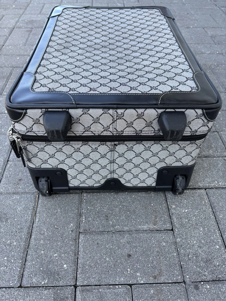 Maleta de equipaje de mano Ralph Lauren Signature de lona de cuero negra/gris Foto 3 de 4