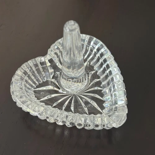 Vintage Waterford Crystal Ring Holder Heart Shaped Signed 3” Trinket Dish Sweet!