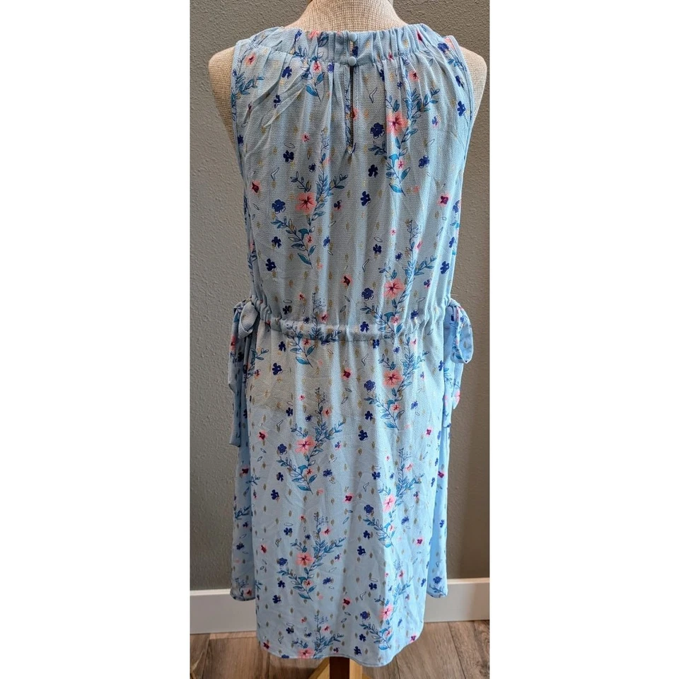 Vestido Juicy Couture Lluvia Floral Hasta la Rodilla Corbata Lateral Sin Mangas Azul Talla M Foto 4 de 4