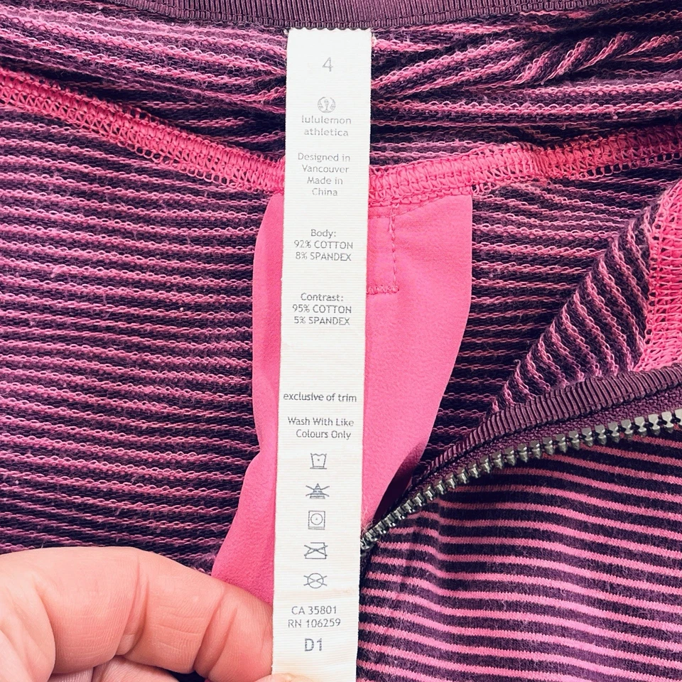 Lululemon Bliss Break Sudadera con Capucha Mujer 4 Rosa Púrpura Rayas Chaqueta Suéter Cremallera Foto 4 de 4