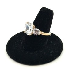 .925 Sterling Silver Gold Vermeil 3 Stone CZ Ring, Size - 7, 5.4g