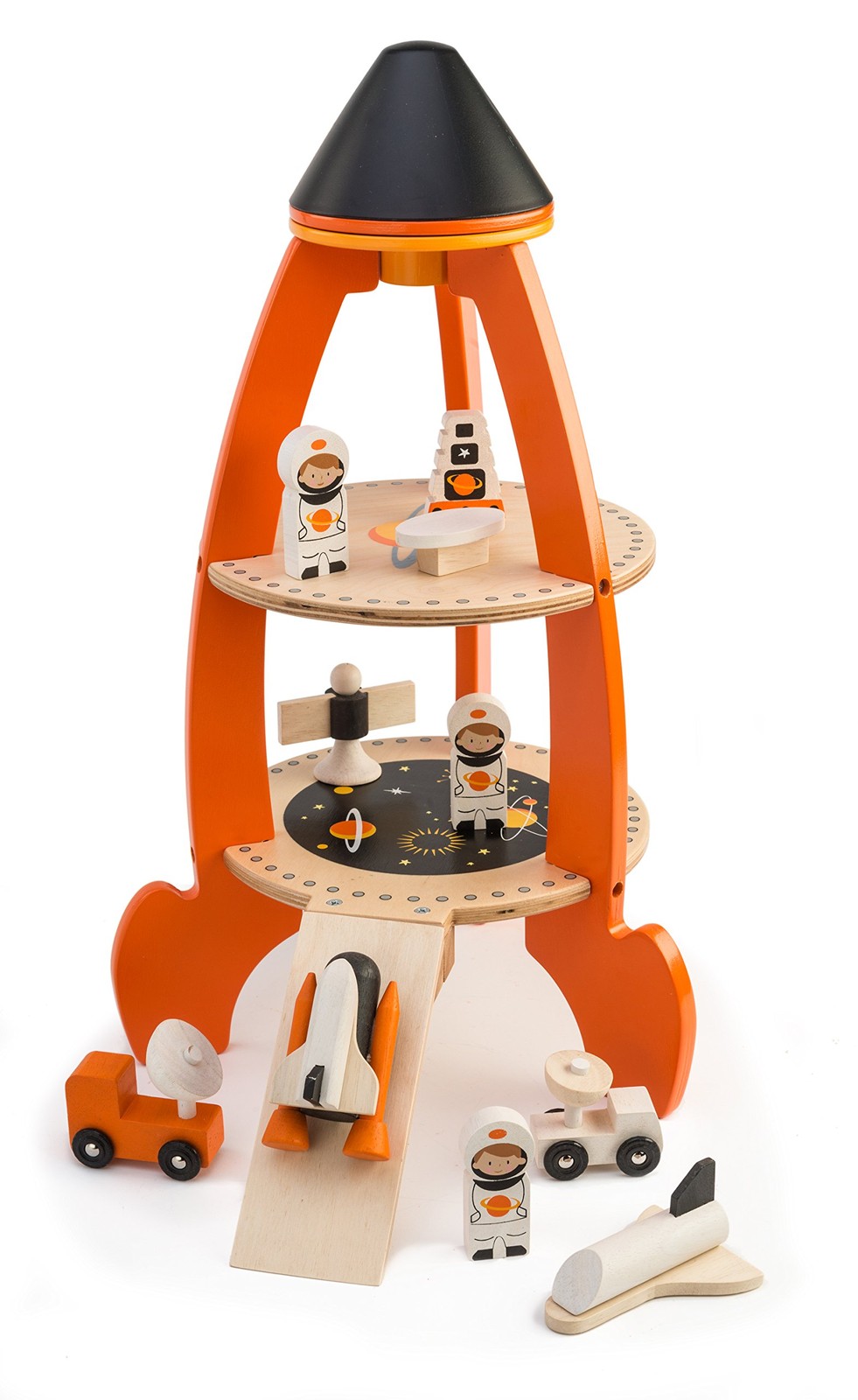 Tender Leaf Toys Cosmic Rocket 11 Pcs Wooden Rocket Outer Space Themed Playset