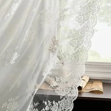 Tende Kotile in pizzo avorio lunghe 84 pollici - pizzo trasparente floreale ricamato vintage