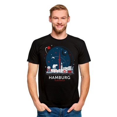 Elbenwald in Hamburg Skyline T-Shirt schwarz - Größe XS S M L XL XXL wählbar