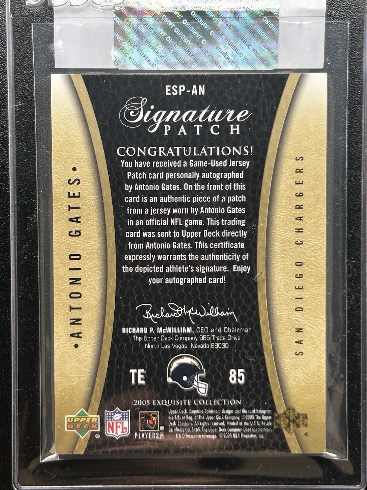 2005 UD Exquisite Collection Signature Patches /10 Antonio Gates Game Used Auto view 3