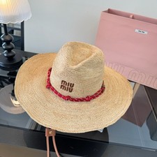Miu Miu Women Raffia Straw Western Sun Hat Re...