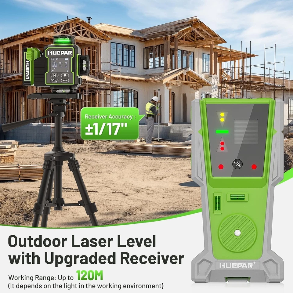 Huepar 4D Laser Level W04CG Empfänger, LCD Motor-Basis, Bluetooth&Pulsmodus - Bild 3 von 4