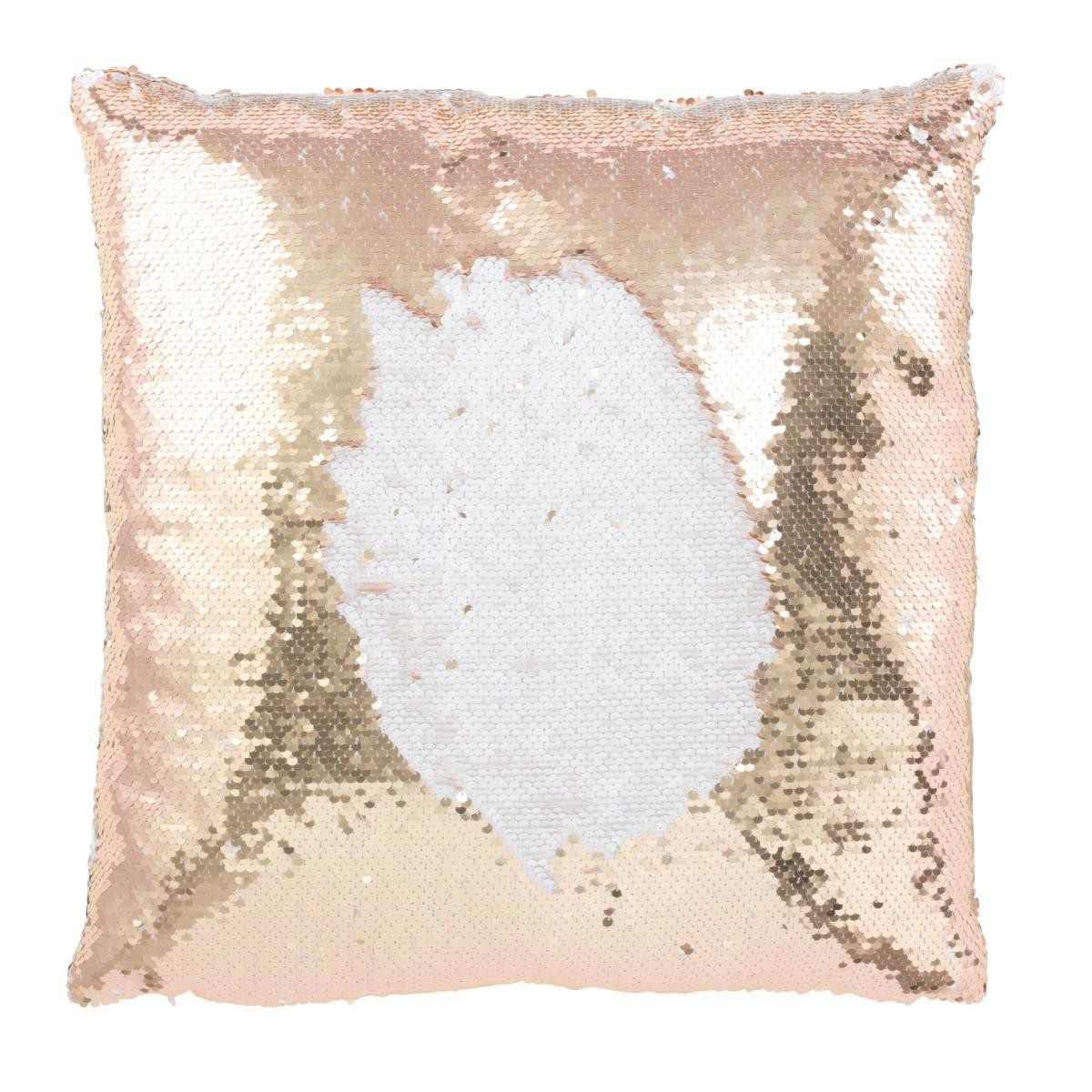 Coussin déco réversible haut de gamme sequin champagne et blanc 45x45cm - 2