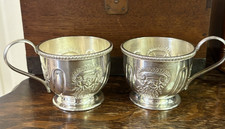 Vintage Pair Williams Adams England EPOC Hand Chased Silver Plate Punch Cups