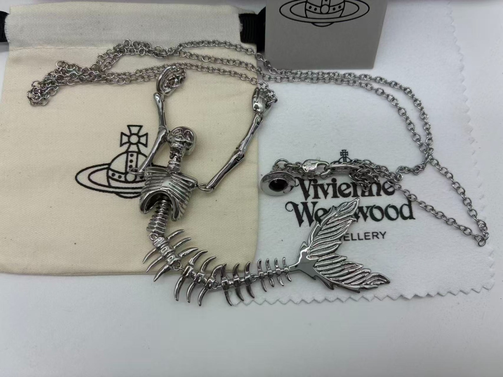 Vivienne Westwood Ariel Skeleton Mermaid Skull Necklace silver M652