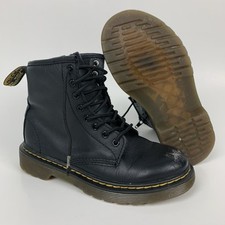 Dr. Martens 1460J Black Leather Lace Up Side Zip Boots Kids Size 13 US