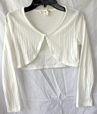Ivory Cardigan Girls Size 10 (L) Knit Works Long Sleeve Cropped Textured Ribbed