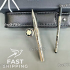 Montblanc Silver Ballpoint Pen Engraved Barrel w/ Box Leather Pouch & Refill — photo 1