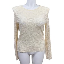 Vintage New Frontier Lace Top Blouse Women's Large Ivory Long Sleeve Made in USA