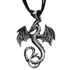 Dragon Pewter Pendant Fantasy Medieval Celtic Warrior Biker Necklace