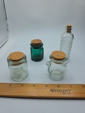 Lot Of 4 Bottles With Cork Stoppers Green Glass Has Bubbles In Glass 2.25", 4"