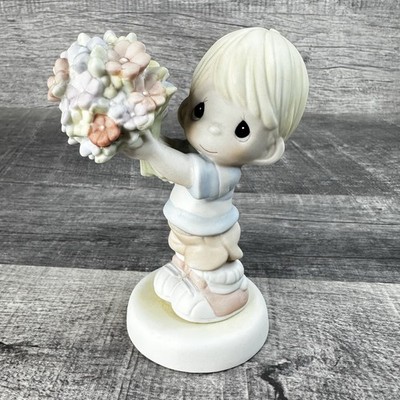 Precious Moments I Picked You To Love Figurine 2004 Porcelain Boy Holding Flower