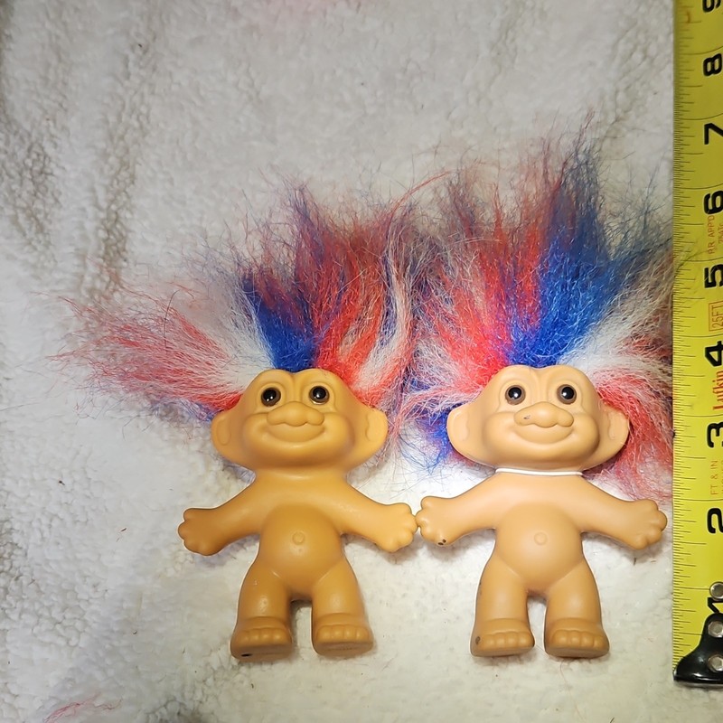 Russ Trolls Lot of 2 Troll Dolls 4in Multicolor Red White Blue Straight Hair